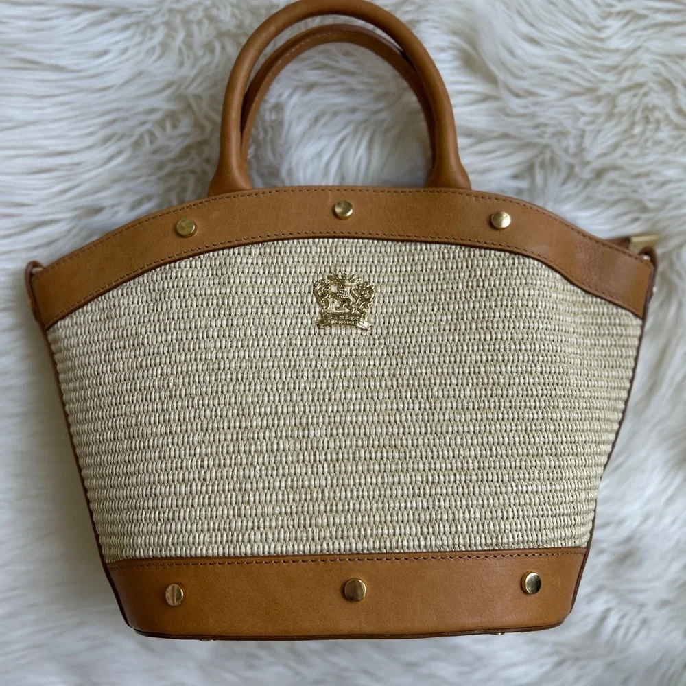 $395 Retail NWOT Pratesi Brown and Cream Women's Italian Tote Bag - Picture 2 of 10